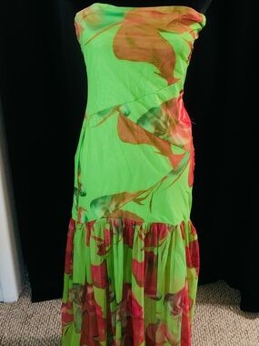 Strapless Green Floral Maxi Dress